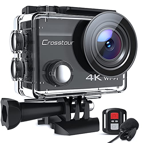 Action Camera 4K 20MP Underwater with External Microphone PC Webcam Crosstour CT8500 WiFi Vlogging Cam EIS 40M Waterproof Camera with Remote Control and Mounting Accessories Kit
