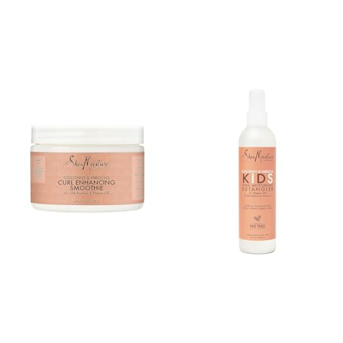 SheaMoisture Coconut Hibiscus Smoothie Curl Cream 12 oz & Kids Extra Moisturizing Detangler for Curly Hair 8 oz
