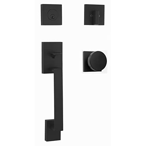 Weslock Brookside Single Cylinder Low Profile Front Lock Handleset with Door Handle Mesa Knob Matte Black