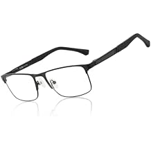 ZENOTTIC Blue Light Glasses Men : Black Reading Glasses Men - Square Frame Computer Glasses - Anti Glare Metal Readers
