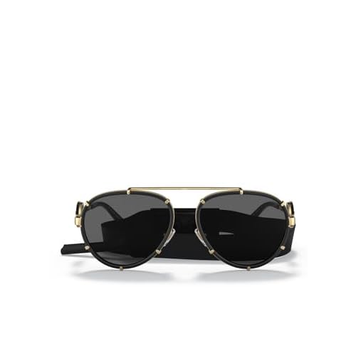 Versace VE 2232 143887 Black Metal Aviator Sunglasses Grey Lens