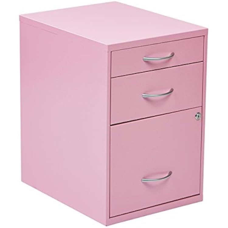 OSP Home Furnishings HPB Heavy Duty 3-Drawer Metal File Cabinet for Standard Files and Office Supplies, Pink Finish