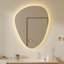 QDSSDECO Irregular LED Bathroom Mirror with Lights,Asymmetrical Led Bathroom Vanity Mirror for Wall with Front and Backlit, Anti Fog, 3 Colors and Dimmable Light, 22" x 28"