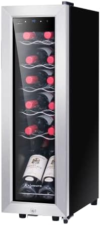 Kalamera Mini Fridge Wine Cooler, 12 Bottle Compressor Freestanding Wine Refrigerator - Single Zone with Stainless Steel Glass Door for Home, Office, Bar, 41F to 64F, Drink Fridge.