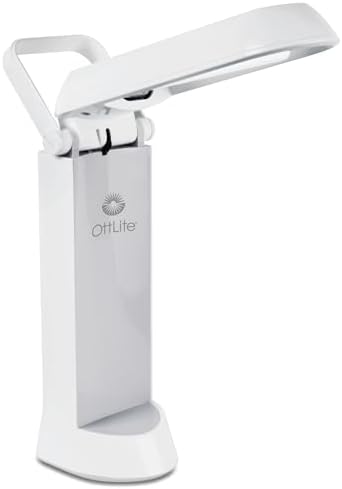 OttLite Folding Task Lamp, White Multi-Position Shade, Fold-Up Design, Portable Handle, Low Heat & Low Glare Illumination, Fits on Desks & Workstations