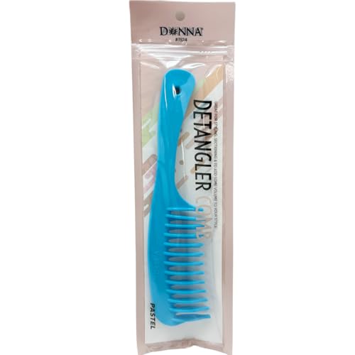 DONNA Double Row Detangling Comb Wide Tooth Hair Detangling Comb with Ergonomic Handle Durable, AntiStatic Plastic for Wet & Dry, Curly, Thick & Fine Hair BLUE