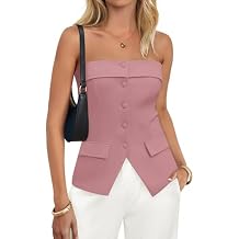 ZESICA Strapless Blazer Vest for Women 2026 Summer Going Out Sleeveless Button Down Dressy Tube Vest Tops Trendy Waistcoat