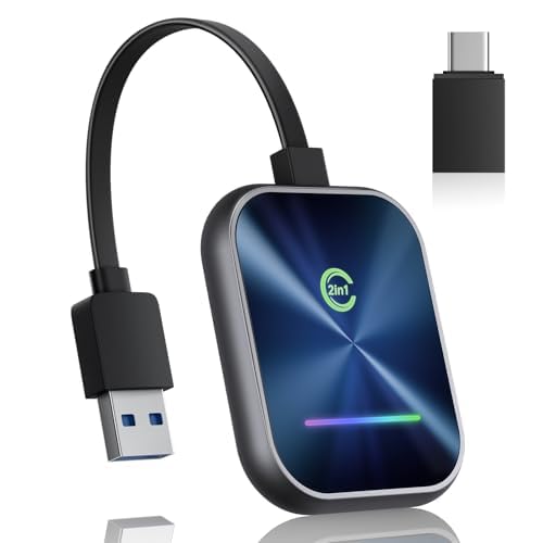 Wireless CarPlay Adapter for iPhone, 2 in 1 Wireless CarPlay and Android Auto Converts Factory Wired to Wireless, Plug and Play Car Play Adapter with Stable Control and No Delay