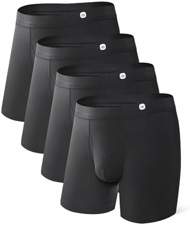 DAVID ARCHY Mens Bamboo Rayon Boxer Briefs with Fabric Covered Waistband, Breathable Cooling Support Pouch Underwear 4 Pack