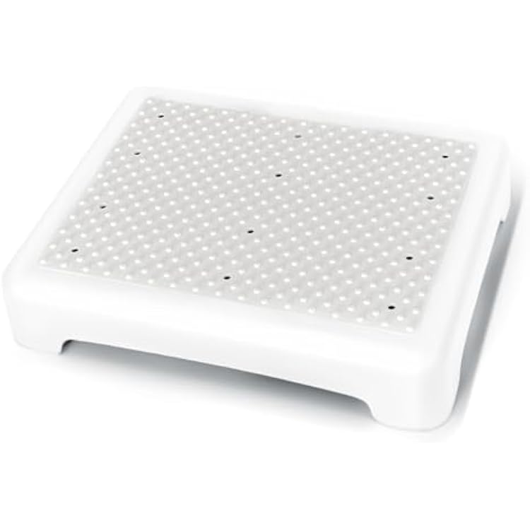 Bed Step for High Beds Adults - 3.35 Barefoot-Comfortable TPE Soft Pad Mobility Step Stool for Seniors & Post Surgery, 600lb Heavy Duty Anti-Flip Step for Car, SUV, RV & Bathroom White-Grey