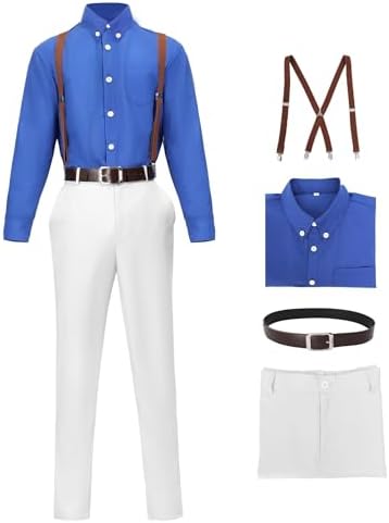 DAZCOS Anime Mens Cosplay Costume US Size Uniform Suit with Tie Suspender Glasses for Party Halloween