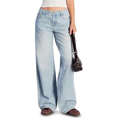 PacSun Womens Casey Low Rise Baggy Jeans Button Pocket Light Indigo