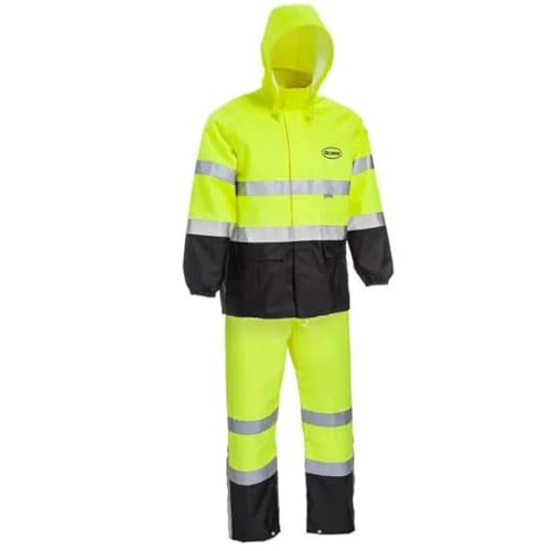 Boss High Visability ANSI Class III Rain Suit Jacket and Bib, High Visability, Water Resistant, Reflective 3M Tape, X-Large B44530-XLB