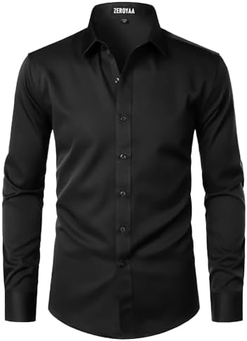 ZEROYAA Mens Long Sleeve Dress Shirt Modern Slim Fit Wrinkle-Free Casual Business Button Up Shirts