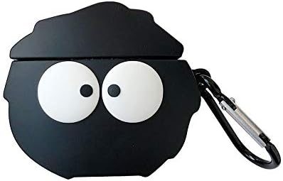 Case Compatible with AirPods 12, Super Cute Creative Funny Big Eyes Black Dust Elf Shape Case, Stylish Dust Ball Silicone Earphone Protection Skin Hook