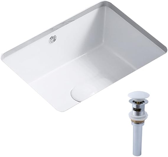 KINGWONG 16 Inch Undermount Bathroom Sink #8216 and white Ceramic &Stainless Steel Basin Sink Drain #D001