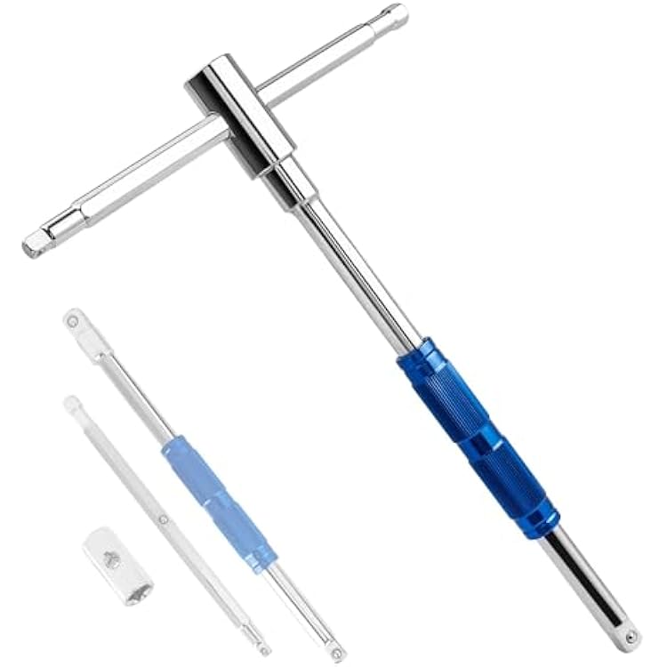 YAKAMOZ 360 Spinner T Handle Wrench - Adjustable 3-Way T-Handle Hex Allen Key Wrench with 14 38 12 Drive Adapters T Handle Socket Driver for Car Motorcycle and Home Repair, Cr-V Steel