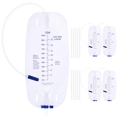 1000 mL Catheter Leg Bag for Men and Women 5 Pack Urinary Drainage Bag with Anti-Reflux Valve, Adjustable Cloth Straps, Individually Packed