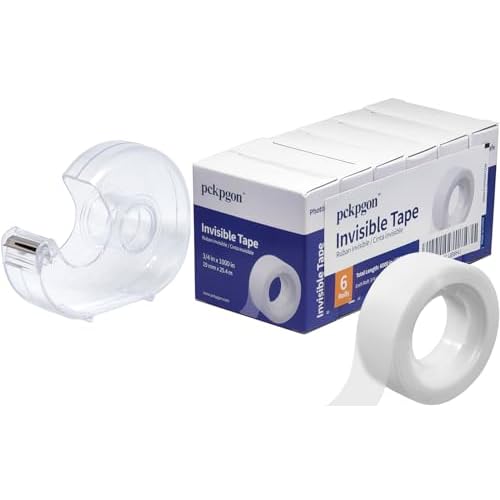 6 Rolls Invisible Tape Refill with Portable Tape Dispenser, 1 inch Core 34 x 1000 Inches Matte-Finish Translucent Tape