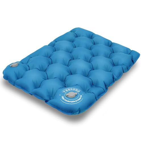 Inflatable Seat Cushion, Lightweight Camping Air Sitting Pad with Repair Cloths, Waterproof Air Seat Cushion, Portable Push-Press Seat Cushion for Airplane Travel Hiking Office Stadium Seat