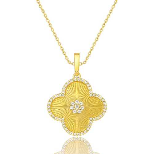 18K Gold Plated Clover Necklace for Women | 925 Sterling Silver Metal Four Leaf Clover Lucky Necklace Pendant | Dainty Jewelry Gifts