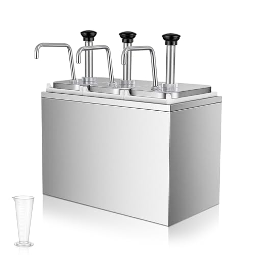 2L 3L Commercial Sauce Dispenser Pump Stainless Steel Condiment Pump Station for Syrup Salad Dressing Ketchup Seasoning Sauce 3 Heads, 3 Liters