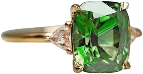 Drizzle Jewels Three-Stone Wedding Ring, 2.50 Ct Cushion Cut Lab Created Emerald, 14K Yellow Gold Finish (White, 5)