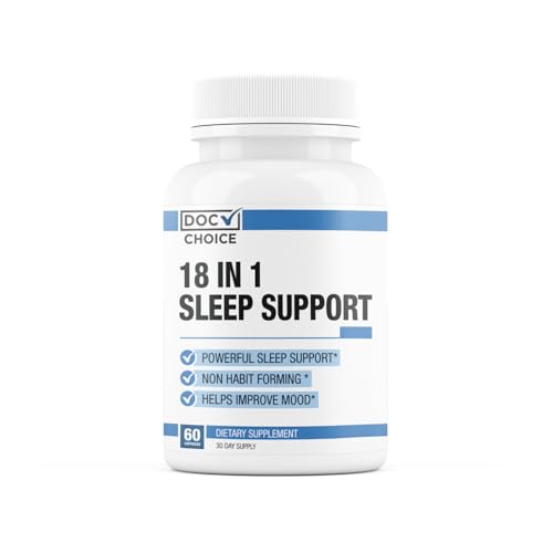 Doc Choice - 18 in 1 Sleep Support NEW for Adults TOTAL Formula | Mood, Sleep, Restfulness Support | 18 Research Backed Ingredients | Melatonin, Magnesium, GABA, Ashwagandha & More - 60 Caps