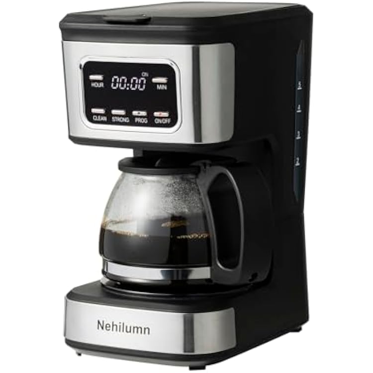 5-Cup Programmable Coffee Maker - Reusable Filter, Clear Water Level Indicator, Auto Shut- Off, Black &Stainless Steel Coffee Pot