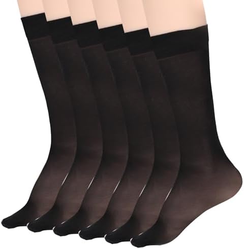 6 Pairs Tight Sheer Knee High Stocking Socks with Reinforced Toes High Elasticity Knee High Nylons for Women