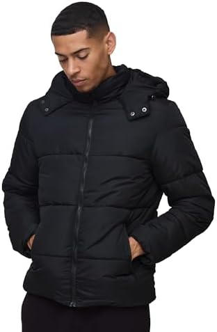 Regular Fit Hooded Matte Puffer Jacket in Black