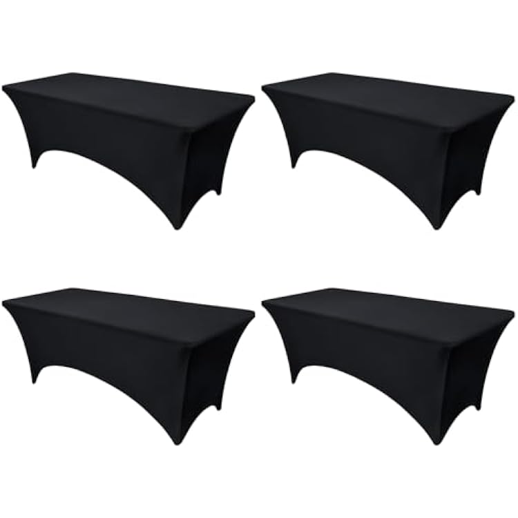 OutdoorLines 4 Pieces Black Spandex Table Cover for 6 Feet Rectangle Table - Elastic Massage Bed Fitted Table Cloth, Stretch Wrinkle Free Patio Table Covers for Party, Wedding and Birthday