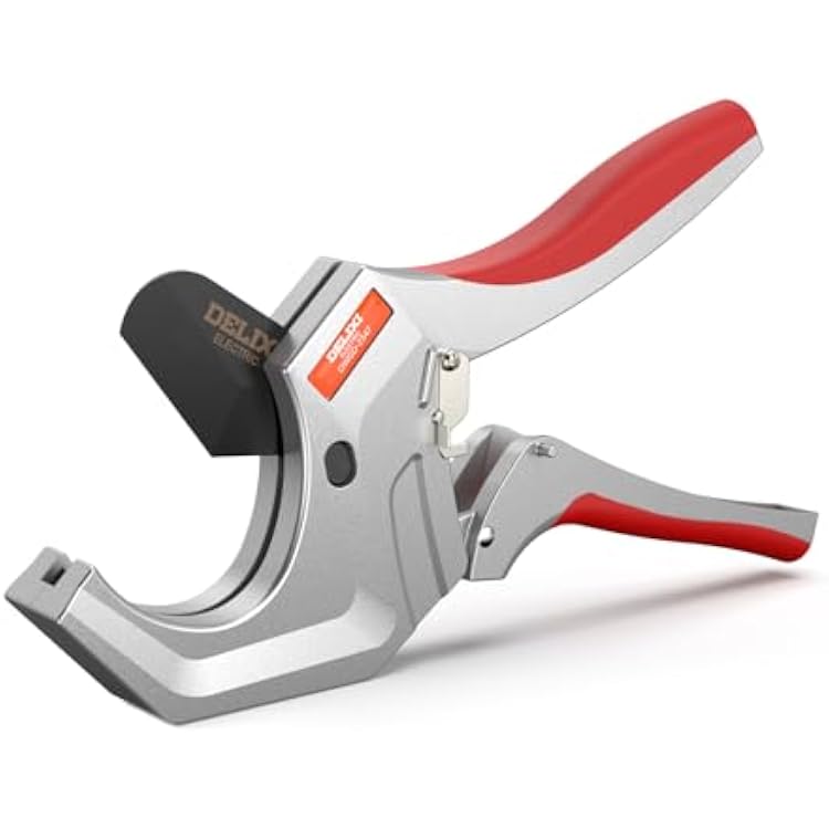 DELIXI PVC Pipe Cutter, 2-12 63mm Pipe Cutter with SK5 Blade, Aluminum Alloy Heavy-Duty Ratcheting Pipe Cutter Tool for PVC Pipe, PPR, PEX, Plastic Hoses & Plumbing Pipes