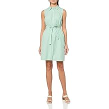 Tommy Hilfiger Women's Sleeveless Collared Button Front Tie Waist Mini Shirt Dress