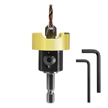55228 Countersink Drill Bit with Adjustable Depth Stop, Carbide Tipped 82 Degree Countersink Set with 3/8 D x 9/64 Drill D x 1/4 Inch Quick Release Hex SHK