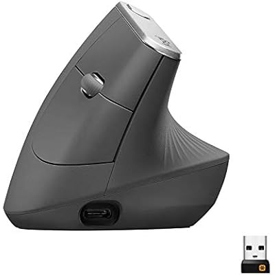 Logitech MX Vertical Wireless Mouse Ergonomic Design Reduces Muscle Strain, Move Content Between 3 Windows and Apple Computers, Rechargeable, Graphite