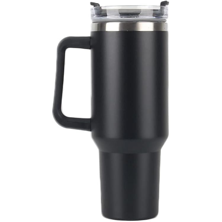 40oz Insulated Travel Mug Tumbler With Handle and Straw,Stainless Steel Double Wall Vacuum Cup Keep Drink Cold and Hot Black