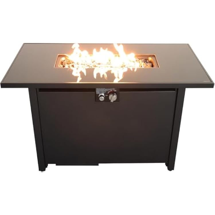 42 Smokeless Outdoor Fire Pit Table wLid, All in One Propane Fire Table, Square Patio Firepit Table 50,000 BTUs, Lava Rocks, Weatherproof Cover, for Outside Patio,Brown