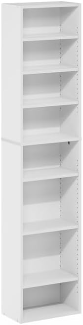 HomeStock Multimedia Storage Tower - Adjustable Shelves for DVDs, CDs & Games White/8 Tier Narrow