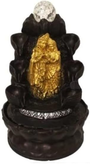 A Beautiful Fountain Statue of Golden-Black Radha-Krishna for Home and Office Decoration, Made up of Poly-Resin and Marble Powder