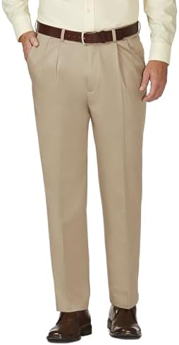 Haggar Men's Work to Weekend Hidden Expandable Waist Classic Fit Pleat Front Pant