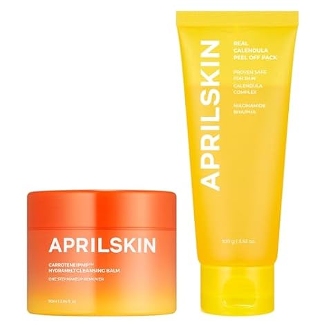 APRILSKIN Deep Clean & Glow Duo : Carrotene IPMPTM Hydromelt Cleansing Balm & Calendula Flower-Infused Peel Off Mask, Thorough Cleansing and Radiant Skin Care