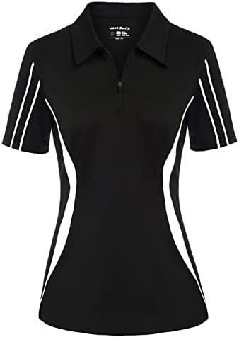 Polo T-Shirts for Women Short Sleeve Sun Protection Tennis Golf Shirts Zipper Collar Shirts Black XL