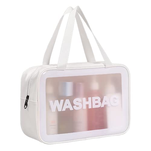 DAPOWER Travel Toiletry Bag for Women and Men, Matte Translucent Toiletry Bag with Handy Handle, Makeup Cosmetic Organizer Bag for Travel Toiletries Accessories White