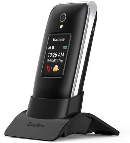 Easyfone Prime-A1 Pro 4G Flip Cell Phone for Seniors | Easy-to-Use | Big Buttons | Clear Sound | SOS & Block Button | Photo Speed Dial | SIM Card Included and Charging Dock Black