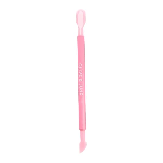 Olive & June Manicure Cuticle Pusher | Dual-Ended Tool for Safe, Easy Cuticle Care | Gentle Plastic Pusher & Cleanup Edge | At-Home Mani Essential with Stable Rubberized Grip