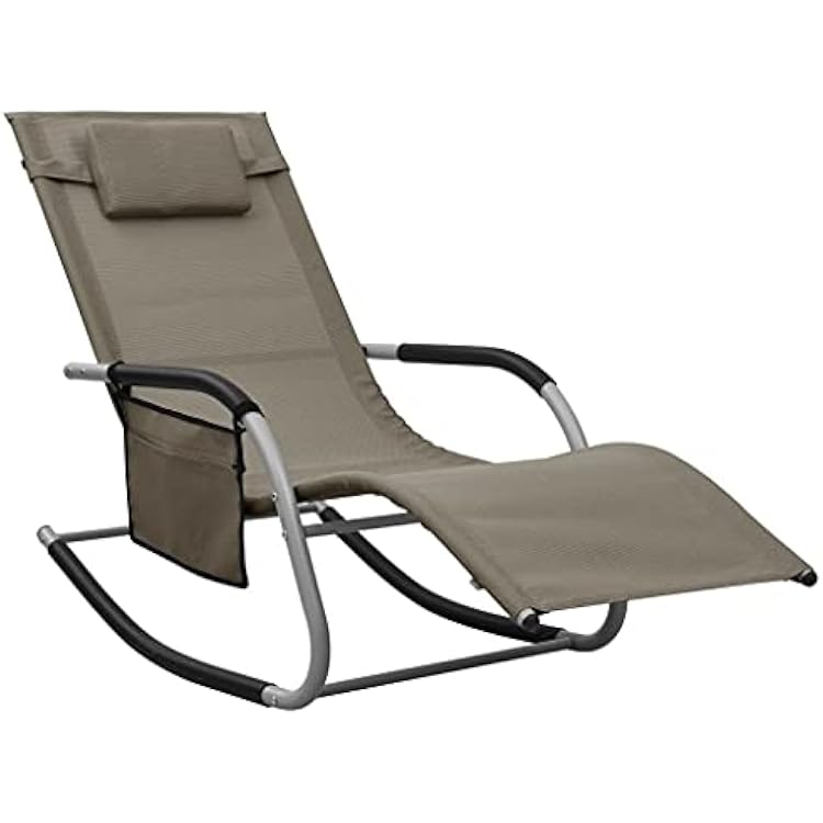 Foldable Sun Lounger for Outdoor Patio, Taupe Textilene Fabric, Portable Chaise Lounge Chair with Pillow & Side Bag