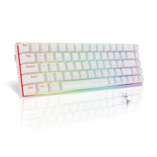 E-YOOSO XUANGUI Mechanical Keyboard Computer Keyboar Tri-Mode 2.4GBTUSB C Wired Rechargeable with RGB Backlit and Number Pad for PC Laptop iPad, 65% Compact 68 Keys, White