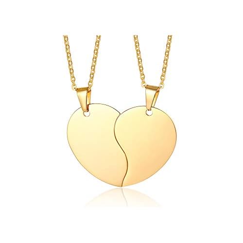 Mealguet Jewelry Personalized Custom Stainless Steel His and Hers A Set of 2 Matching Heart Puzzle Pendant Necklace