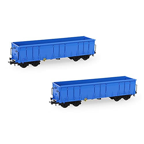 Evemodel 2pcs HO Scale High-Side Gondola Car 1:87 Railway Wagons Rollong Stock Container Carriage 1:87 Freight Car Blue